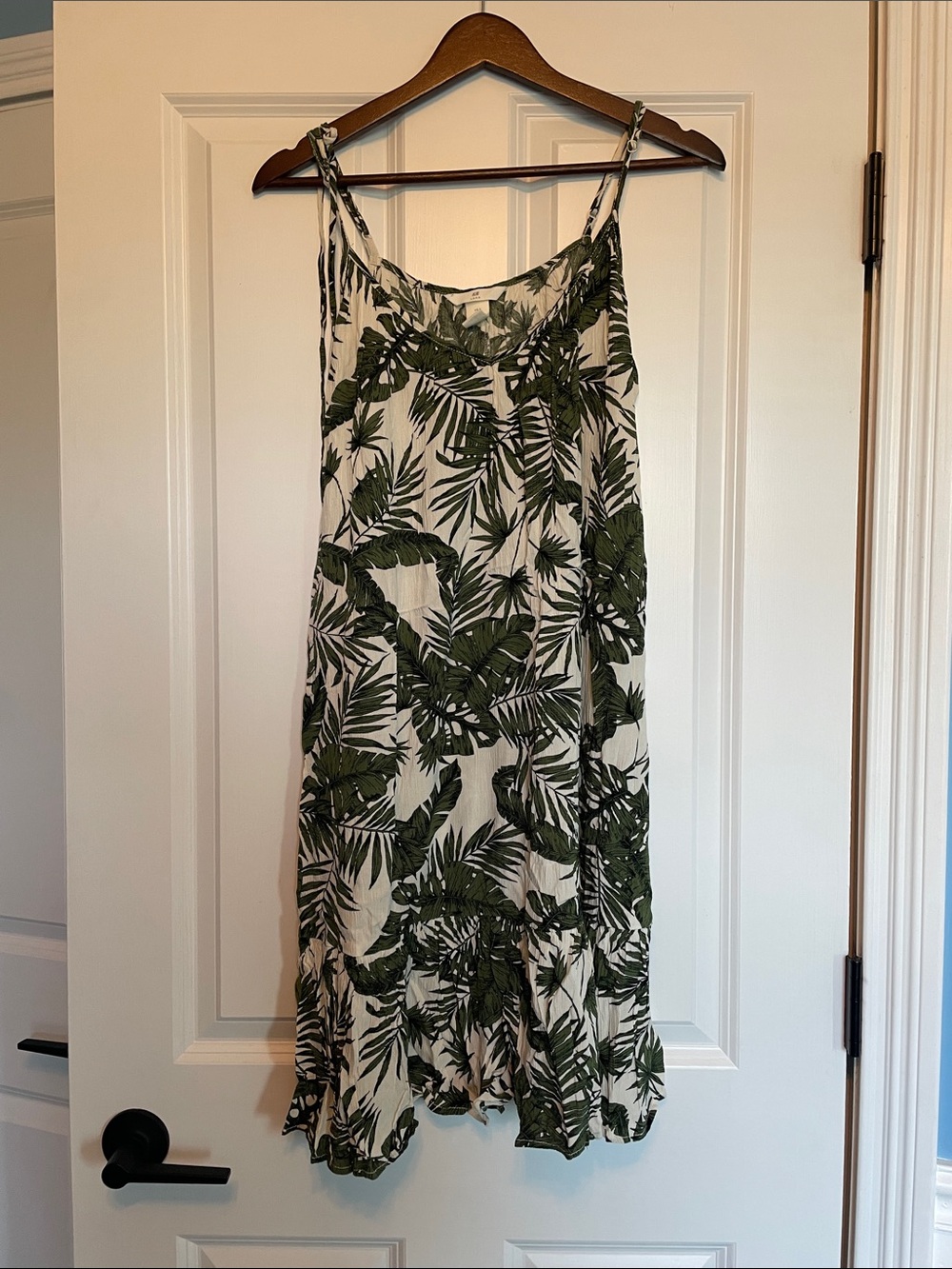 H&M Cream Slip Mini Dress with Green Palm Print